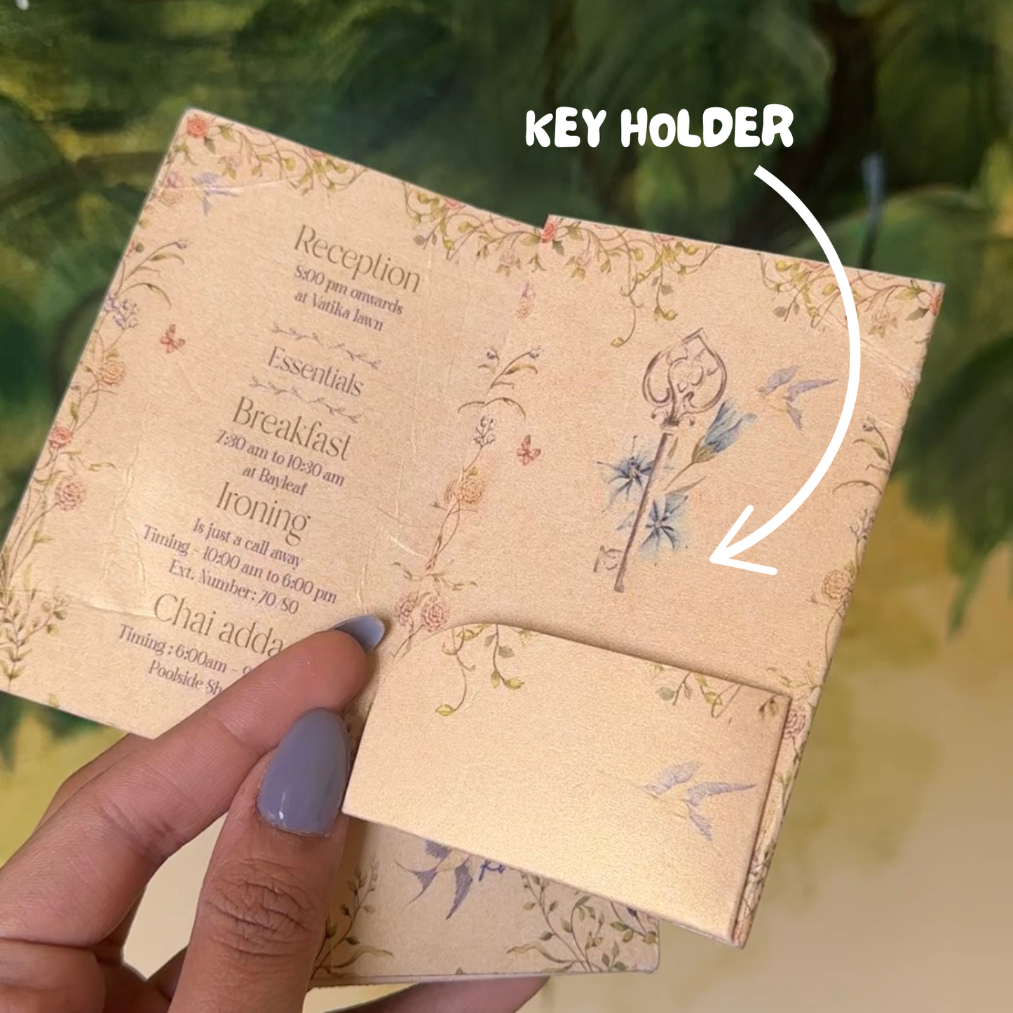 Room key card + Wedding Itinerary (Three-fold)