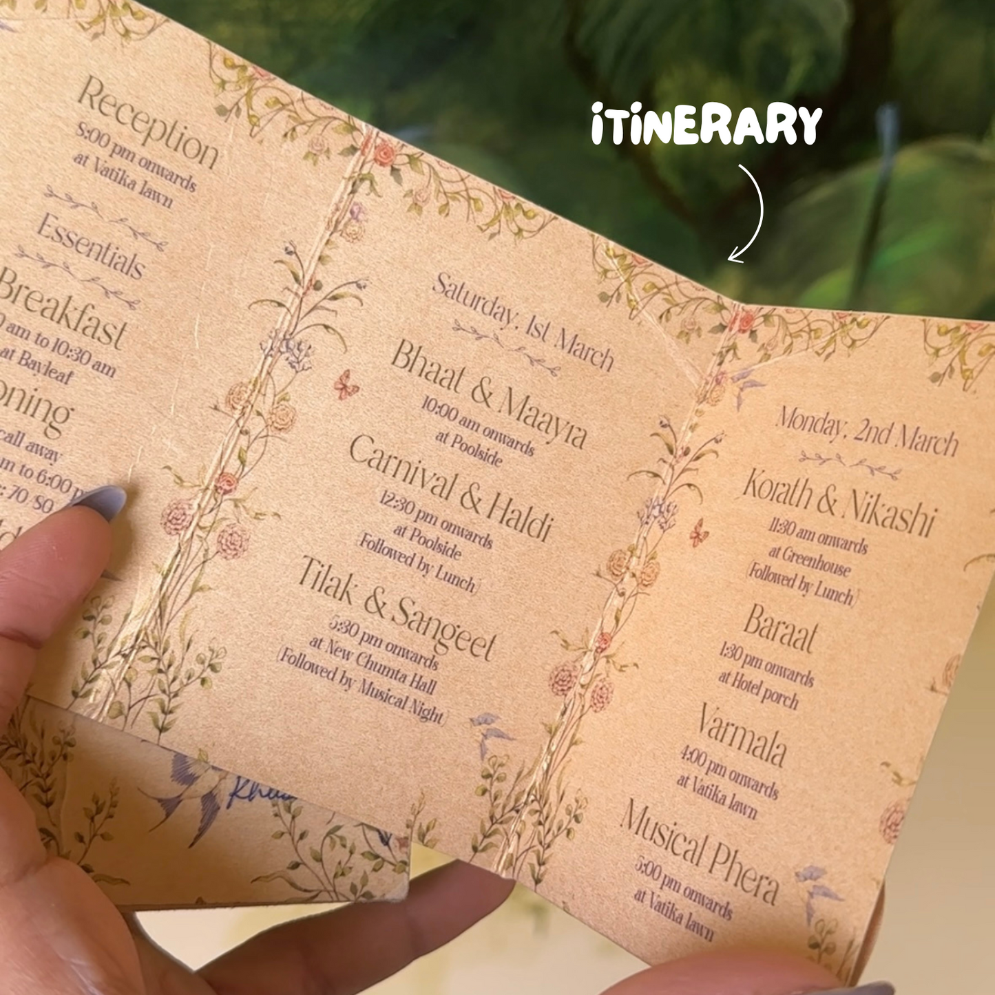 Room key card + Wedding Itinerary (Three-fold)