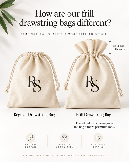 Ruffle Top Drawstring Bags | Cotton Dustbag - Single Colour Print