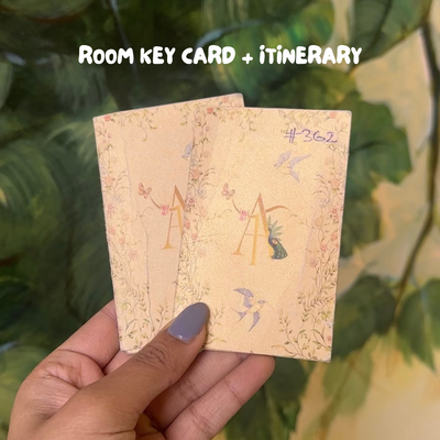 Room key card + Wedding Itinerary (Three-fold)