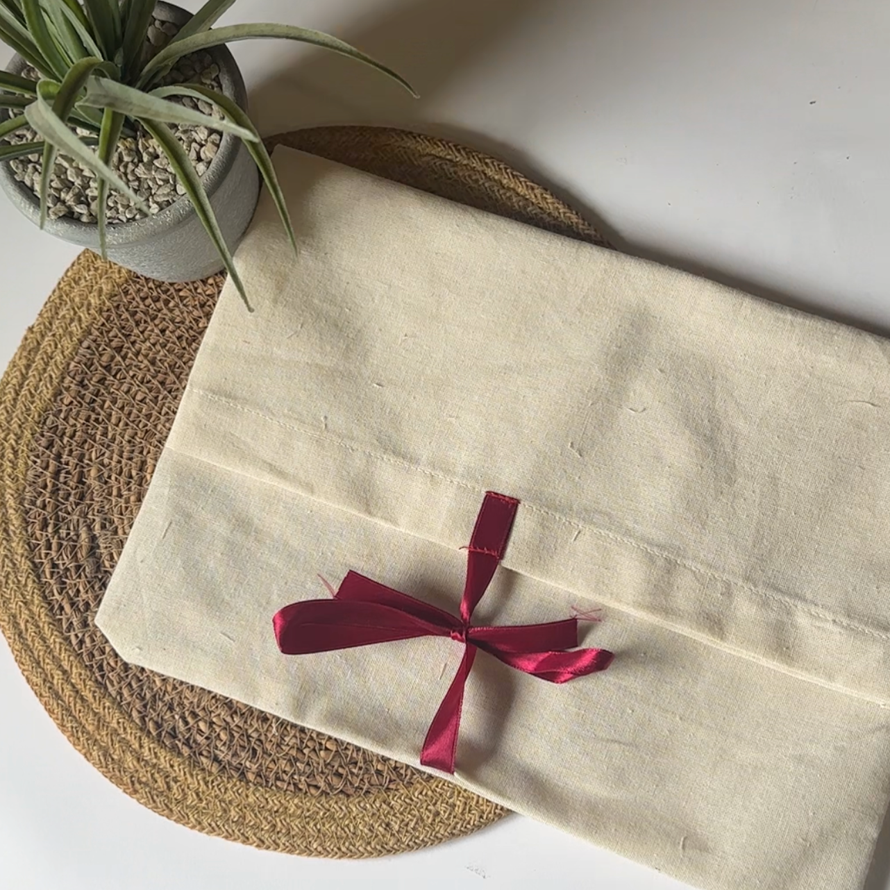Cotton Ribbon Fold Saree Bags - Single Colour Print
